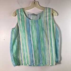 Womens Hot Cotton Striped Tank Top Green Yellow White M Linen‎ Flaw